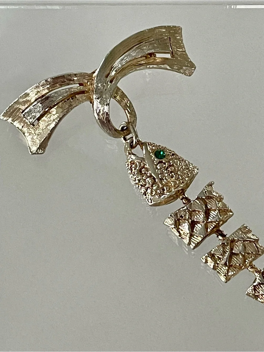 Vintage Gold-Tone Dangling Fish Brooch Pin